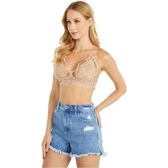 Free People Adella Bra Women Small Beige Lace Smocked Cross Back Bralette ERK808 - Picture 2 of 10